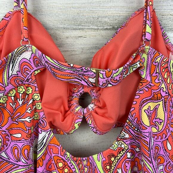 Jessica Simpson Womens large Floral O Ring cutout one piece swimsuit new swim - Picture 5 of 9